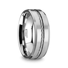 a men's wedding band with rope inlays on the inside of it