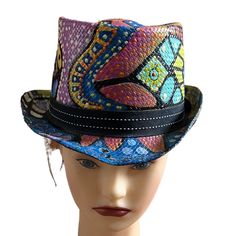 Peter Grimm Women's Hand Painted Short Brim Fedora Straw Hat Wearable Art, Folk Art Braid And Hard Shaped (Non-Crushable). Acrylic Paints Used In Artwork Will Not Bleed If Wet. Pet And Smoke Free Home I'm God Bohemian Fitted Sun Hat With Short Brim, Fitted Bohemian Straw Hat With Short Brim, Fitted Bohemian Sun Hat With Short Brim, Bohemian Fitted Fedora Sun Hat, Casual Fitted Fedora For Festival, Multicolor Summer Fedora With Short Brim, Summer Bohemian Top Hat With Curved Brim, Fitted Bohemian Mini Hats With Wide Brim, Fitted Bohemian Top Hat For Festivals