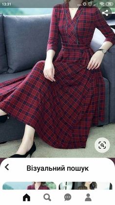 Vestidos Country, Long Dress Design, Plaid Dress