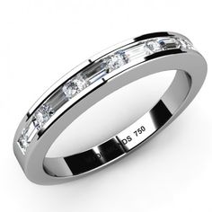 a white gold wedding ring with channeled diamonds