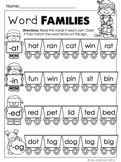 printable worksheet for the word families with pictures and words to color in