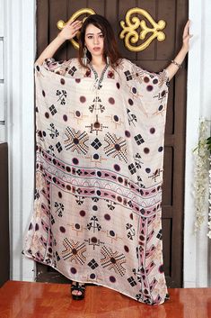 plus size moroccan kaftan Bohemian Patterned Maxi Dress, Bohemian Multicolor Printed Maxi Dress, Bohemian Kimono With Abstract Print For Vacation, Bohemian Beach Dresses With Printed Motifs, Long Patterned Kaftan For Festival, Bohemian Printed Kaftan With Kimono Sleeves, Traditional Patterned Maxi Dress For Beach, Bohemian Flowy Patterned Kaftan, Bohemian Maxi Kimono For Eid