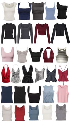 a bunch of different types of tops on display in front of a white background with text that reads how to choose the best crop top for your body shape