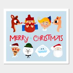 a merry christmas card with cartoon characters