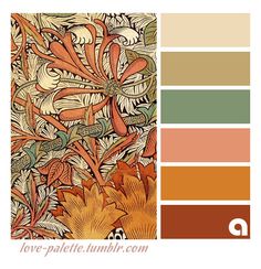 the color scheme is orange, brown and green with an image of flowers on it