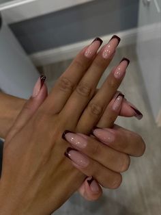 Square Nail Designs Dark Colors, Long Nails Autumn, Brown On Brown French Nails, Brown Nails Acrylic French Tip, Brown French Nails With Design, Mocha French Tip Nails, French Square Nails Design, Brown Tip French Nails, Dark Square Acrylic Nails