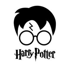 the harry potter logo is shown in black and white, with glasses on it's head