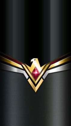 a black and gold wallpaper with a bird on it's chest, in the shape of a superman logo