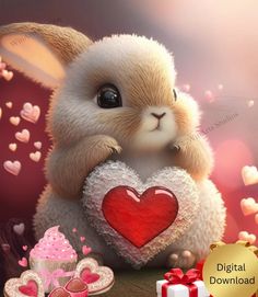 a digital painting of a bunny holding a heart