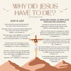 a poster with the words why did jesus have to die? and an image of a woman on a cross