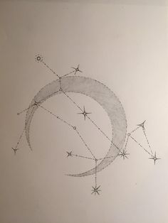 a drawing of a crescent with stars on it and the moon in the sky above