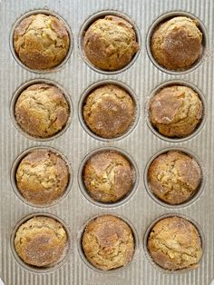 freshly baked muffins in a baking pan ready to be eaten