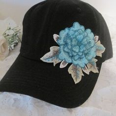 Black Trucker Baseball Cap Dad Hat Women's Hats Turquoise - Etsy Black Brimmed Trucker Hat For Spring, Adjustable Turquoise Hat For Spring, Turquoise Casual Hat For Spring, Turquoise Casual Spring Hat, Fitted Baseball Cap For Spring, Spring Fitted Baseball Cap, Upcycled Accessories, Cadet Hat, Painted Hats