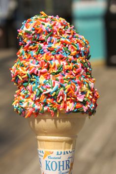 an ice cream cone with sprinkles on top