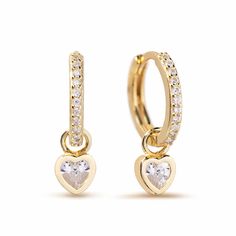 Tiny bezel set heart charm dangles from pavé huggie hoop earrings| Lead and Nickel free.Sold as a PAIR Gold Vermeil (Thick layer of Gold plated over Sterling Silver) Cubic Zirconia Gemstone Heart Charm 5mm(0.2in) Hoop: Inside Diameter 9mm(0.35in), Thickness 1.5mm(0.06in) Hinge closure #E445-G Heart Charm Small Hoop Jewelry For Anniversary, Small Hoop Jewelry With Heart Charm For Anniversary, Anniversary Heart Charm Dangle Hoop Earrings, Valentine's Day Huggie Dangle Earrings With Heart Charm, White Gold Huggie Jewelry For Valentine's Day, Valentine's Day Heart Charm Dangle Huggie Earrings, Valentine's Day Dangle Huggie Earrings With Heart Charm, Anniversary Dangle Hoop Earrings With Heart Charm, Valentine's Day White Gold Huggie Jewelry