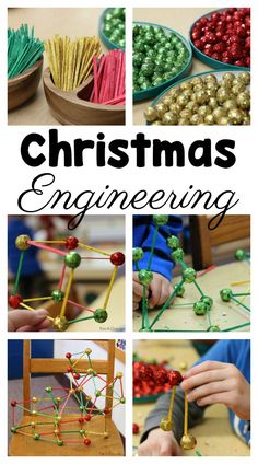 christmas engineering activities for kids to do with their own hands and fingers, including stringing