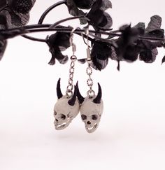 Realistic Human Demon Skull Bone Earrings Handmade Gothic - Etsy Skull Earring, Creepy Jewelry, Edgy Accessories Jewelry, Skull Earrings Bodycandy Body Jewelry, Gothic Skull Earrings, Skull-shaped Bone Jewelry For Gifts, Creepy Earrings, Edgy Skull-shaped Pierced Earrings, Skull Accessories