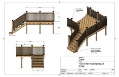 the plans for a deck with stairs and railings