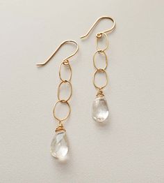 Rock quartz oval chain earrings with just the right length to add some glamour. Delicately twisted links sparkle with these clear gemstone drops. Lightweight, yet noticeably chic, they're perfect for everyday or to finish off a special look.



Available in sterling silver or 14kt gold fill, either way these are earrings you'll adore. Homemade Gold Earrings, Handmade Jewelry Gold, Jewelry Making Accessories, Earrings With Chains, Diy Earring Inspiration, Diy Earring Ideas Homemade, Home Made Jewelry Ideas, Home Made Earrings, Earring Design Ideas