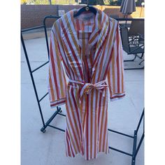 Nwt Laurence Tavernier, Paris, Vintage Lounge Wear And Robe (3 Piece Set),100% Cotton Striped Summer Sleepwear, Striped Sleepwear For Vacation, Striped Sleepwear For Spring Lounging, Multicolor V-neck Spring Sleepwear, Multicolor V-neck Sleepwear For Spring, Striped Long Sleeve Sleepwear For Summer, Pink Silk Robe, Kimono Pajamas, Vintage Lounge