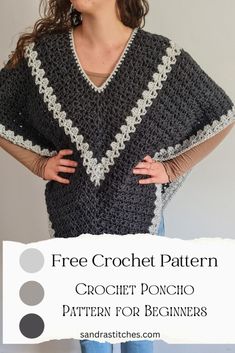 a woman wearing a crochet poncho with her hands on her hips