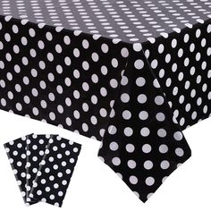 black and white polka dot tablecloth with matching napkins