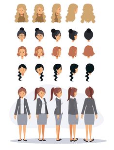 an image of women with different hair types and hairstyles illustration on white background