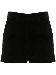 black stretch-cotton corduroy concealed front button, hook and zip fastening high-waisted belt loops two side slit pockets thigh-length Corduroy Shorts, City Dress, Summer Beach Wear, Shorts Black, Black Stretch, Jacket Tops, Stretch Cotton, Short Outfits, Denim Dress