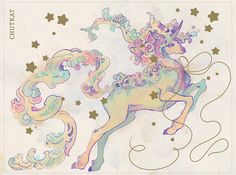 a drawing of a unicorn with stars on it's back