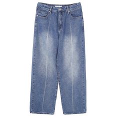 Model is 5ft 8.9''(175cm) tall, 122 lbs(55kg) weight and wearing a size L - DENIM- Blue - Loose straight fit- Wide style Straight Denim Blue Jeans, Straight Leg Denim Blue Jeans, Trendy Blue Straight Pants, Washed Blue Straight Leg Pants, Blue Relaxed Fit Straight Flare Jeans, Blue Straight Flare Jeans With Relaxed Fit, Mid-rise Straight Fit Blue Flare Jeans, Blue Straight Leg Cropped Jeans, Blue Straight Fit Flare Jeans