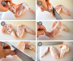 the process of slicing chicken on a cutting board