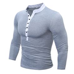 Men's Plus Size Cotton Slim T-shirt - Solid Colored Stand / Long Sleeve - Light Gray - 4R74375810 - Men's Clothing, Men's Tops & T-Shirts, Men's T-Shirts  #MensTShirts #Men's #Clothing # #Men's #Tops #& #TShirts # #Men's #TShirts Mens Henley, Traje Casual, Training Tops, Sports Training, Tee Shirt Homme, Mens Plus Size, Mens Spring, Henley Shirts, Polo Shirts