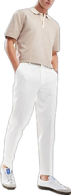 White Semi-formal Bottoms With Welt Pockets, White Pants With Welt Pockets For Summer, Classic White Dress Pants For Semi-formal, White Semi-formal Straight Pants, Semi-formal White Bottoms With Welt Pockets, Classic White Cotton Dress Pants, White Straight Leg Pants For Formal Occasions, White Dress Pants With Tapered Leg And Pockets, White Straight Leg Dress Pants For Business Casual