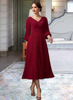 Irene A-Line V-neck Tea-Length Chiffon Cocktail Dress With Pleated UKP0016390 Silhouette:: A-Line Neckline:: V-neck Length:: Tea-Length Embellishment:: Pleated Fabric:: Chiffon Straps:: Sleeves Sleeve:: 3/4Sleeves BackStyle:: ZipperUp FullyLined:: No Built-InBra:: Yes Boning:: No Size:: General,Plus Season:: Winter,Spring,Summer,Fall Model'sDressSize:: US2/UK8/EU34 Height:: 5.7ft Bust:: 34in Waist:: 24in Hips:: 35in This dress could be custom made, there are no extra cost to do custom size and c Formal Pleated V-neck Dress, V-neck Pleated Dresses For Banquet, Pleated Bodice V-neck Chiffon Party Dress, Chiffon V-neck Pleated Bodice Party Dress, V-neck Chiffon Dress With Pleated Bodice For Party, Party V-neck Chiffon Dress With Pleated Bodice, Chic Pleated V-neck Chiffon Dress, Chic Pleated Chiffon Dress With V-neck, Chiffon V-neck Dress With Pleated Bodice