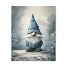 a painting of a gnome sitting in the snow