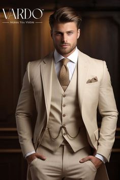 Beige three piece tuxedo wedding suits for men - bespoke wedding suit - formal fashion suit- prom wear $295.00 Three Piece Tuxedo, Tuxedo Wedding Suit, Wedding Suits For Men, Best Wedding Suits, Suit Prom, Formal Fashion