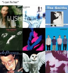 an image of the same album covers in different colors and sizes as well as text