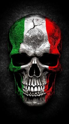 a skull with the italian flag painted on it