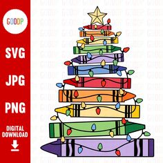 a christmas tree made out of presents on top of each other, with the words svg