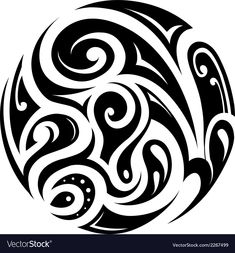 an abstract black and white tattoo design with swirls in the shape of a ball