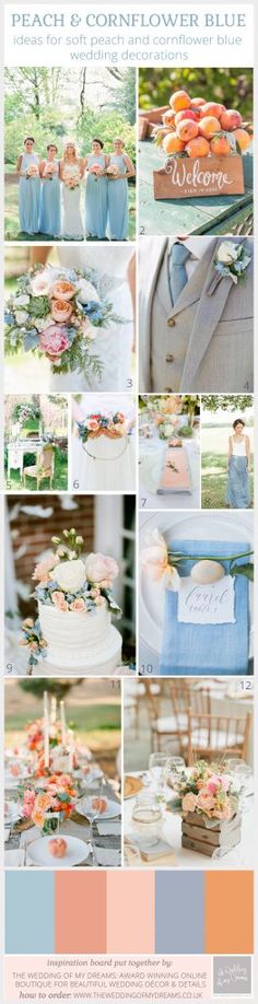 the color scheme for this wedding is peach and blue