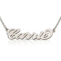 "Classic \"Carrie\" style name necklace with any name you wish. Pendant comes with Rolo sterling silver chain. First letter capitalized , up to 10 letters. I use 925 Sterling silver for pendant and chain. Chain connected on two sides of pendant. How to order: 1. Choose chain length. 2. At the check-out type into the message to MonogramPersonalized (blank box on order page) name you wish to have on the necklace. Orders with regular mail usually takes 2-3 weeks in total to the USA, and 3-4 weeks t Heart Shaped Diamond Pendant, Diamond Necklace Gift, Pave Heart Necklace, Baguette Diamond Necklace, Diamond Cross Necklace Gold, Silver Name Necklace, Sterling Silver Name Necklace, Dainty Diamond Necklace, Diamond Cross Necklaces