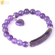 Material: Amethyst Size: Beads: 0.3in / 8mm Waist: 6.3in / 16cm Weight: 20g Spiritual Heart Beads Bracelet, Heart-shaped Natural Stone Beaded Bracelets For Healing, Heart-shaped Beaded Bracelets With Natural Stones For Healing, Holistic Amethyst Beaded Bracelets For Healing, Adjustable Spiritual Heart Bracelet For Healing, Spiritual Crystal Bracelet With Heart And Round Beads, Purple Crystal Bracelet, Amethyst Bracelet Beads, Amethyst Stones