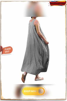 Women Summer Sleeveless Check Plaid Baggy Sundress Shirt Dress Oversized Casual Maxi Dress For Daywear, Casual Oversized Maxi Dress For Daywear, Casual Oversized Maxi Dress For Day Out, Casual Sleeveless Cotton Sundress, Casual Sleeveless Beach Dress, Sleeveless Relaxed Fit Summer Dress, Oversized Cotton Casual Maxi Dress, One Size Casual Spring Maxi Dress, Casual Sleeveless Cotton Dress