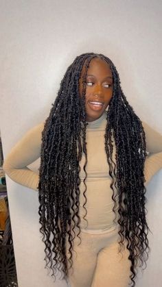 Bethany✨| Boston Braids, Extensions & Natural Hair Care on Instagram: "I’m calling these Bebe Locs - Textured/ distressed locs This set is layered locs (24” - 18” - 12” for reference) Butt Length - Small Parts - Human Hair curls #fauxlocs #distressedlocs #bostonlocs #nulocs #houstonlocs #miamilocs #dmvlocs #nyclocs #braidedbeauty #black #blackhair #blackhairstyles #blackhairstylist" Textured Distressed Locs, Long Locs With Curls, Soft Locs With Curls At The End, Distressed Faux Locs With Curls, Island Locs With Curls, Goddess Soft Locs With Curls, Distressed Locs With Curls, Faux Locs With Curls At The End, Disstresed Locs