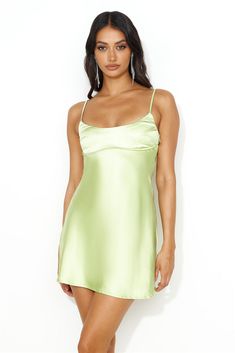 Length from shoulder to hem of size S: 80cm. Chest: 36cm, Waist: 31cm, size S. Mini dress. Unlined. Model is a standard XS and is wearing XS. True to size. Non-stretch. Zipper. Cold hand wash only. Polyester. Dreamy feelings for the We're In Style Satin Mini Dress. Featuring a slip design with a round neckline. Style w Green Satin Hoco Dress, Hock Dresses, Prom Shopping, Pretty Prom Dresses, Silky Dress, Satin Mini Dress, Mini Dress Shop, Hoco Dresses, Dance Dresses