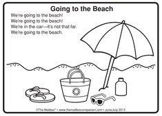 a coloring page with an umbrella and beach items