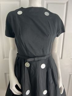 Vintage 1950's Black Linen Cotton Full Circle Pleated Skirt Day Dress w/Belt | eBay Woman Dress, Full Circle, Black Linen, Day Dress, Vintage 1950s, Pleated Skirt, Day Dresses, The Dress, Skirt