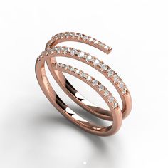 Spiral Diamond Wedding Ring In Fine Jewelry, Spiral Diamond Wedding Ring Fine Jewelry, Spiral Diamond Wedding Ring, Spiral Diamond Rings For Anniversary, Anniversary Diamond Spiral Rings, Diamond Cuff Ring, Cuff Ring, Spiral Design, Cuff Rings