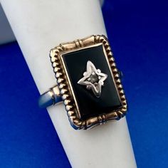 Art Deco Art Nouveau 10K Yellow White Gold Black Onyx Diamond Cocktail Ring | eBay Enchanted Armor, Vintage Onyx Ring, Wolf Ring, Art Deco Art, Diamond Cocktail Ring, Diamond Cocktail Rings, Deco Art, Black Onyx Ring, Onyx Ring